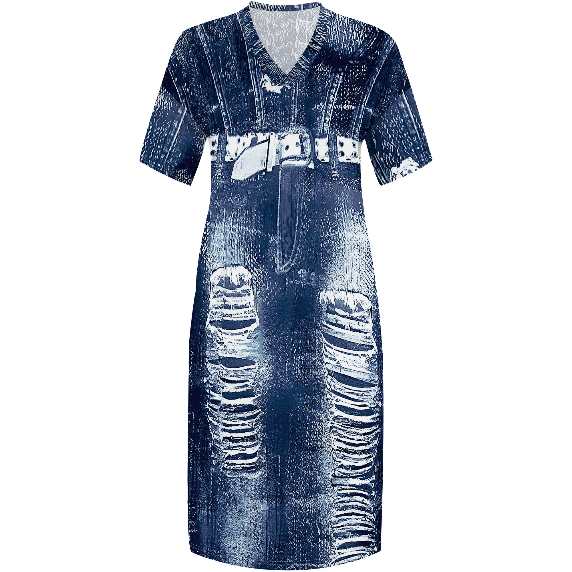 Womens Plus Size Denim 3D Print Fashion Maxi Dresses Casual Soft Tshirt Dress