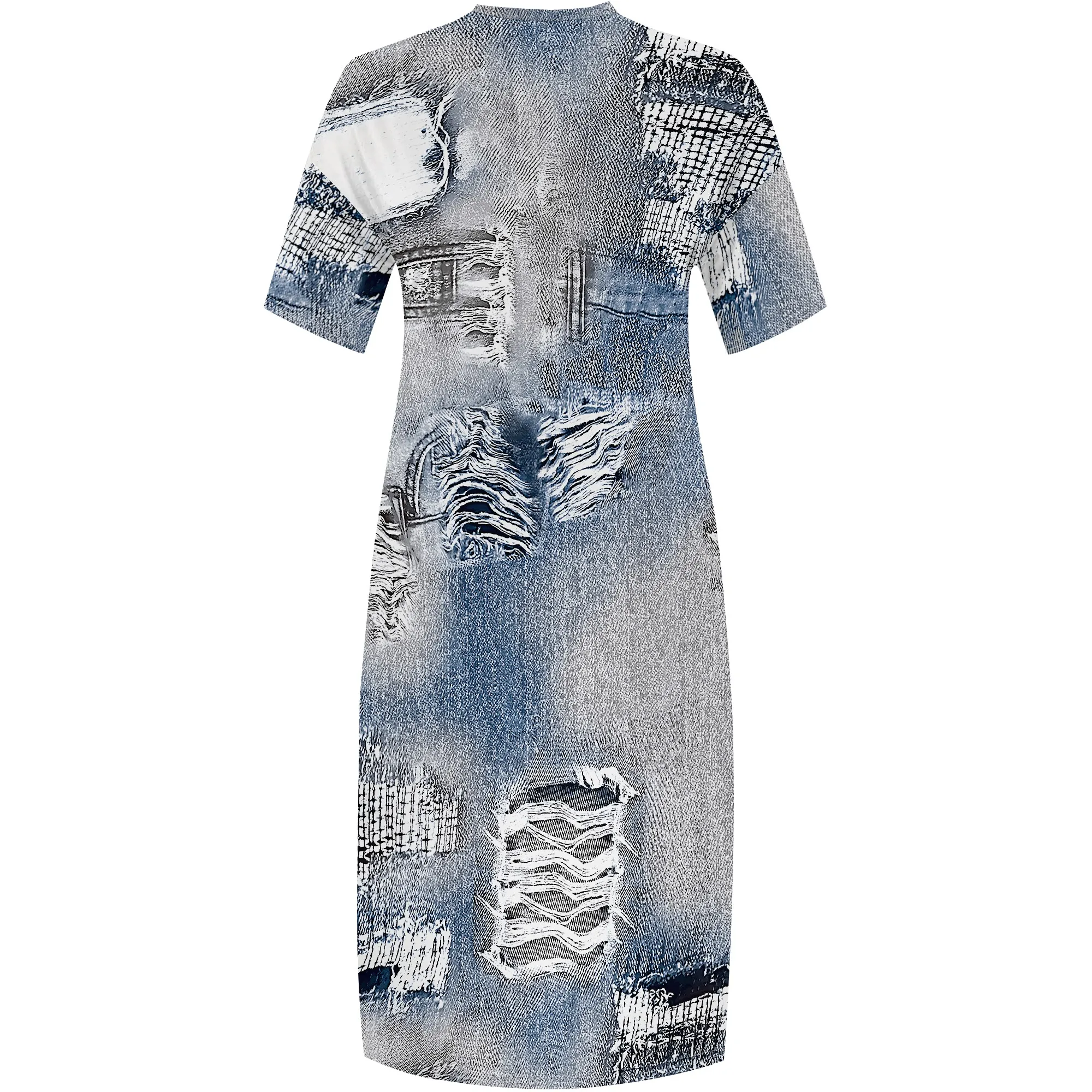 Womens Plus Size Denim 3D Print Fashion Maxi Dresses Casual Soft Tshirt Dress