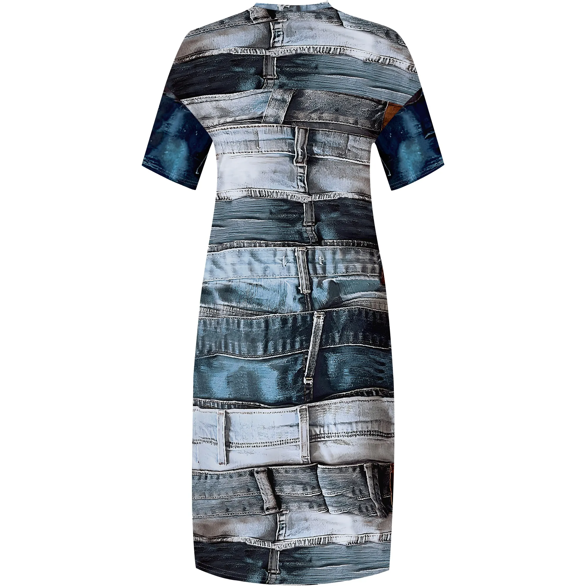 Womens Plus Size Denim 3D Print Fashion Maxi Dresses Casual Soft Tshirt Dress