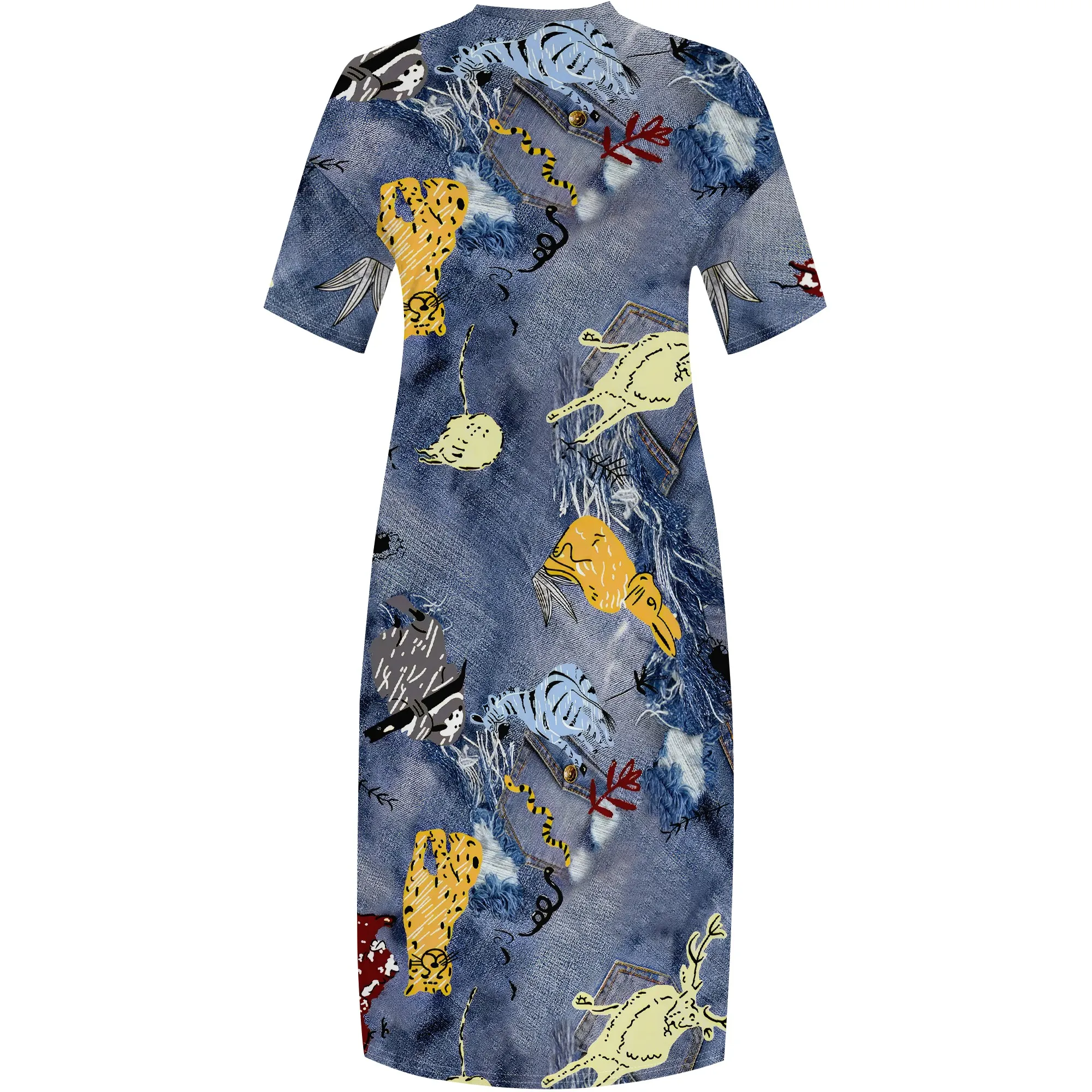 Womens Plus Size Denim 3D Print Fashion Maxi Dresses Casual Soft Tshirt Dress