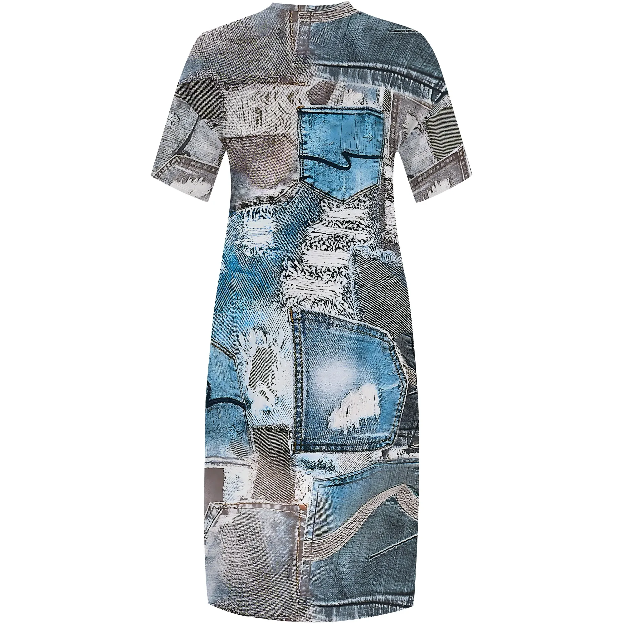 Womens Plus Size Denim 3D Print Fashion Maxi Dresses Casual Soft Tshirt Dress