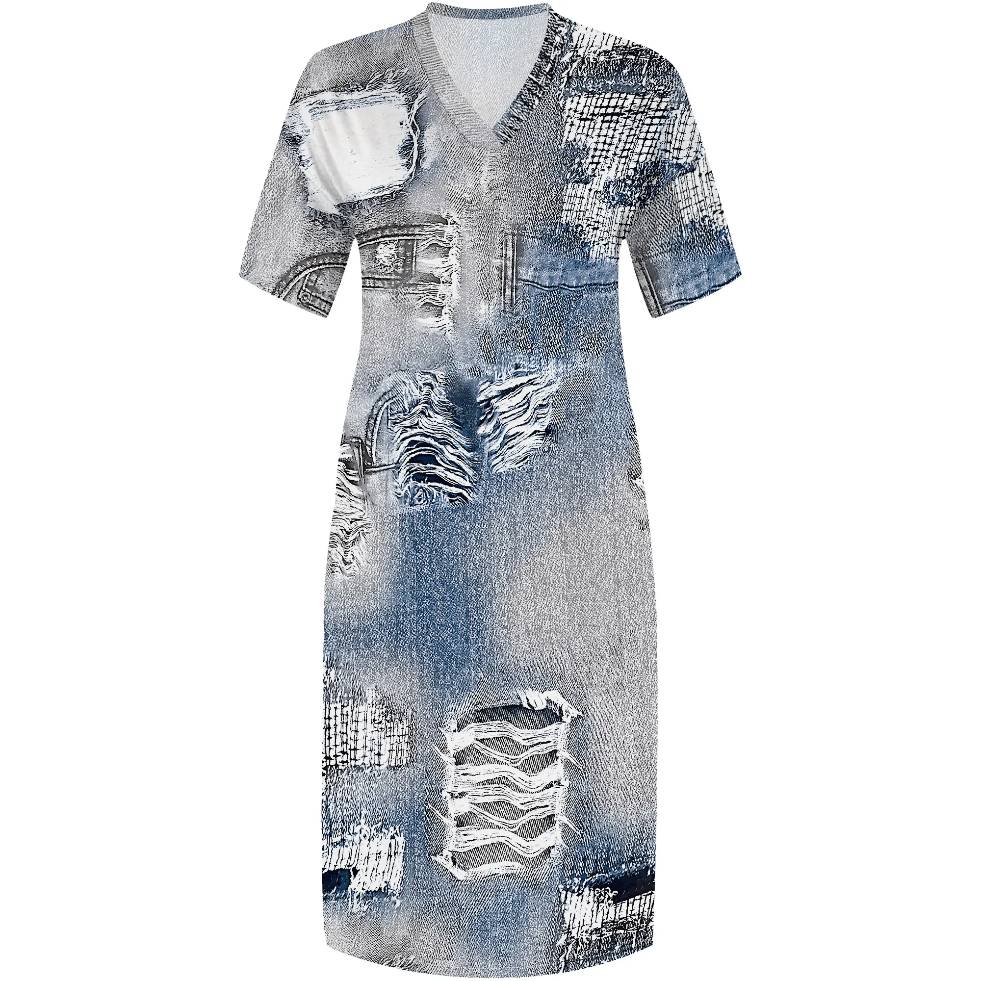 Womens Plus Size Denim 3D Print Fashion Maxi Dresses Casual Soft Tshirt Dress